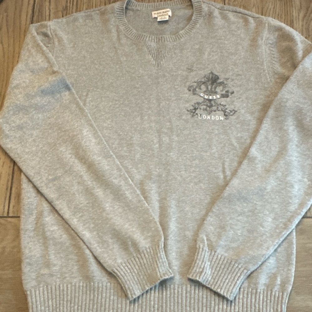 Guess Jeans Authentic XL Men's 100% Cotton Sweater Gray with London graphic